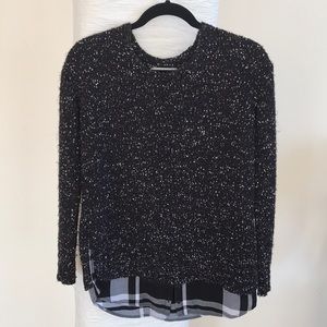 Knit Sweater with Attached Plaid